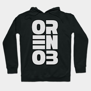 ORENOB text logo in light bright white / gray (6 letters vertical design) Hoodie
